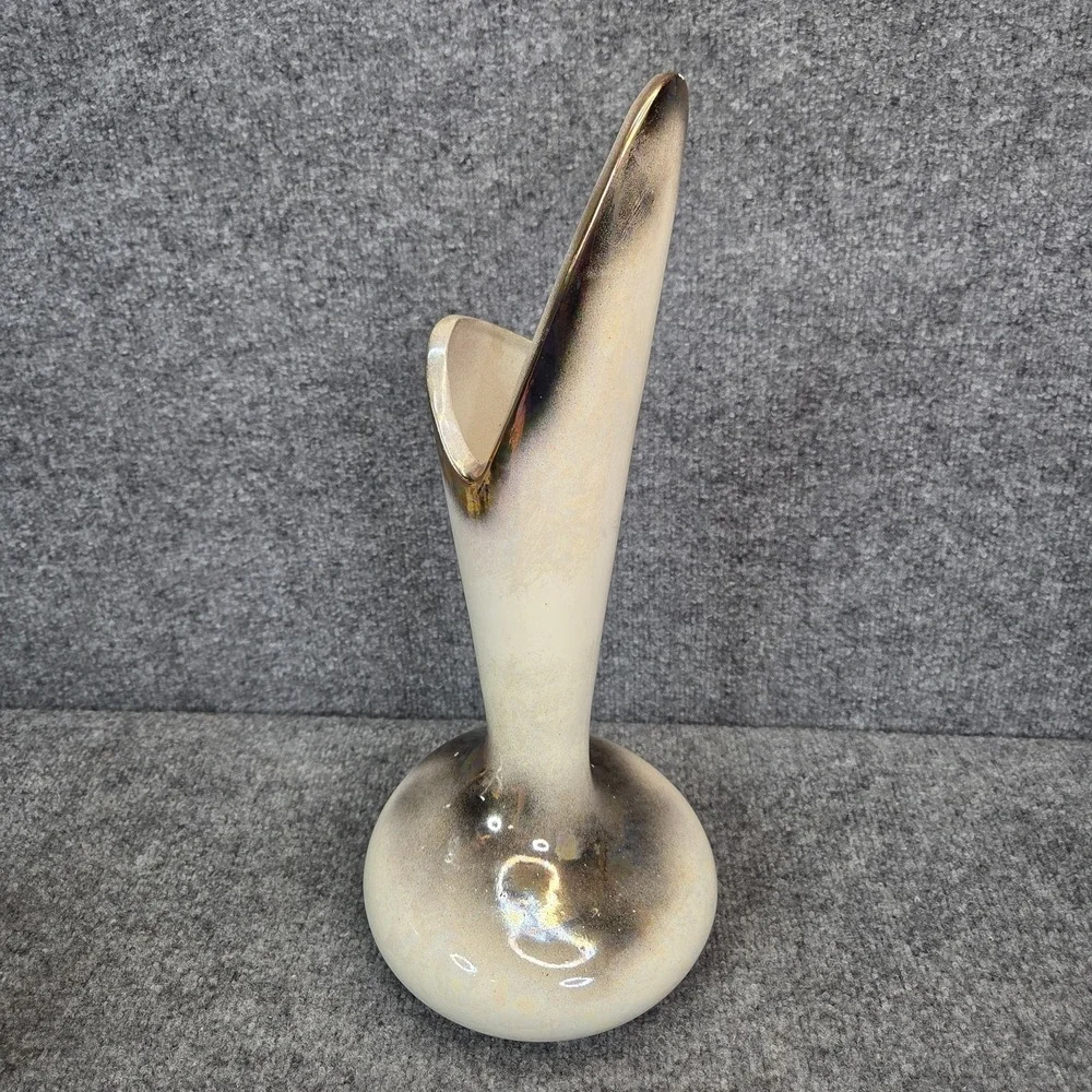 Vintage Royal Haeger Large Vase Lava Glaze Metallic White #R1752 MCM 1950s 16.5